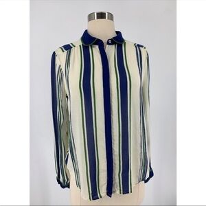 Anthropologie Maeve Rayon Long Sleeve Button Down Striped Blouse